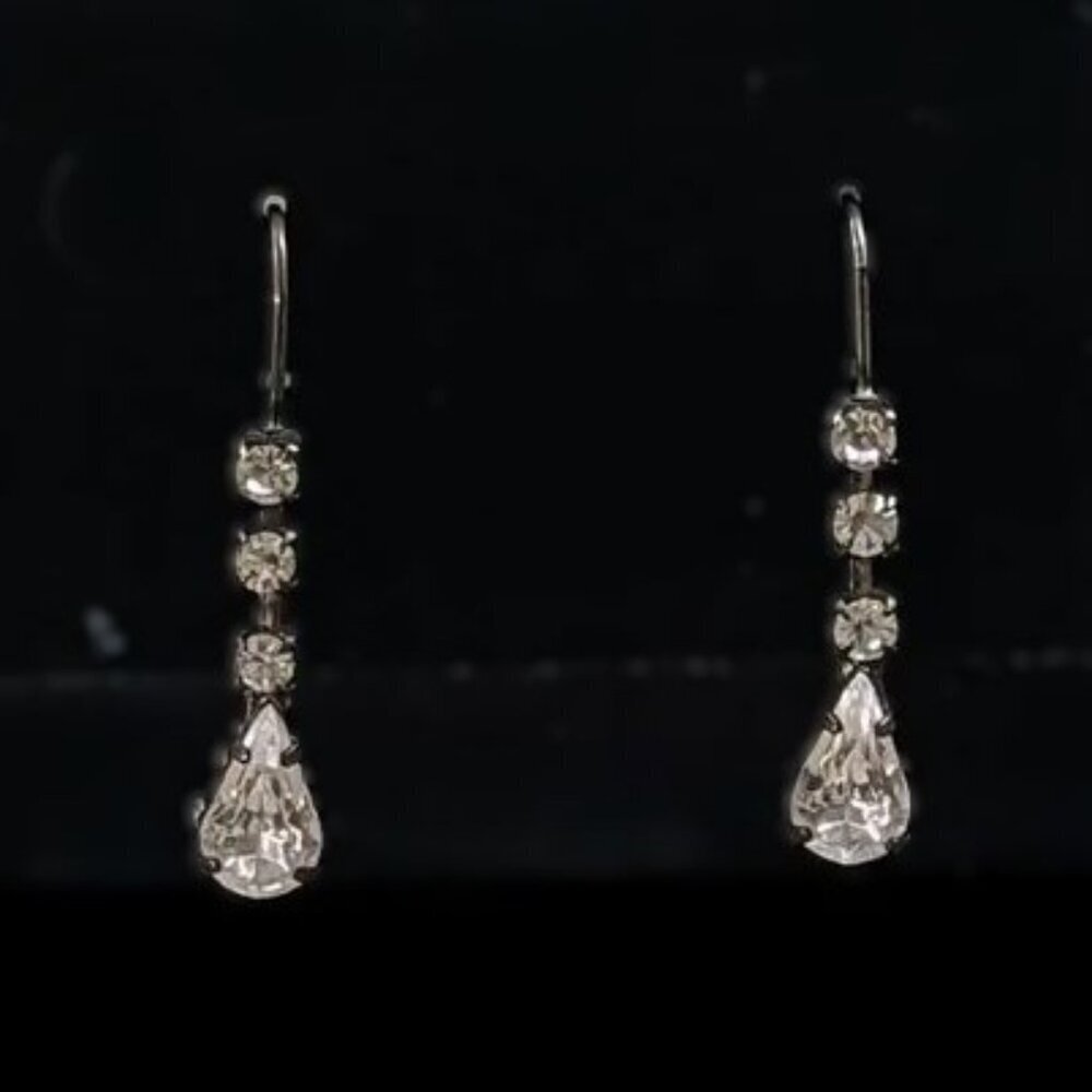 Nwt Vieste Austrian Crystal Teardrop Statement Earrings Evening Costume Jewelry